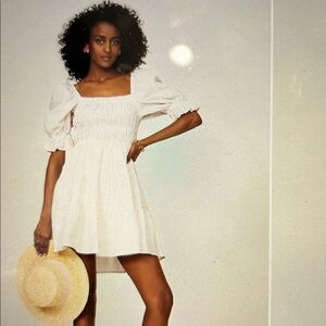 MINKPINK Lune Cream Striped smocked Dress